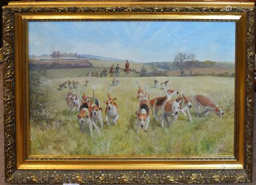 Charles Clifford Turner, Hounds on the chase, oil on board, ...