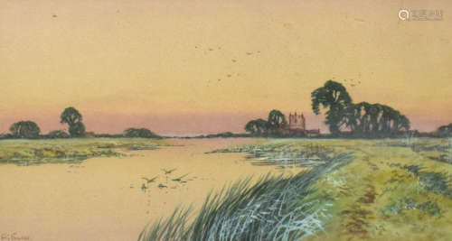 Frederick Gordon Fraser, Fenland scene, watercolour, signed ...