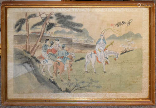 Oriental School, Figures on horseback, watercolour on silk, ...