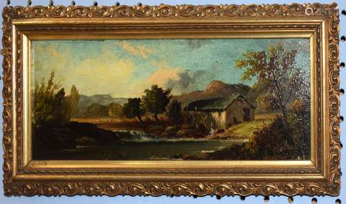 English School (19th century), River landscape with mill, oi...