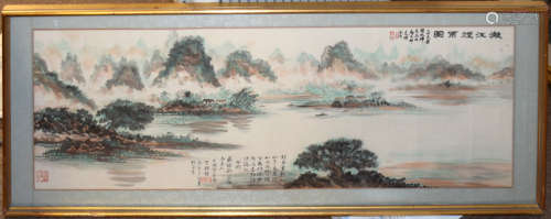 Chinese School, River scene depicting Guilin, watercolour, s...