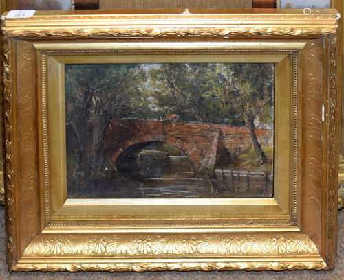 English School (19th/20th century), Figure on a bridge, oil ...