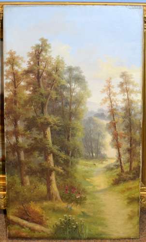 Ada Stone, Wooded landscape, oil on canvas, signed lower lef...