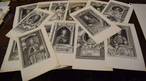 Folder of 14 18th century engravings, portraits etc, assorte...