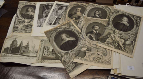 Folder of 12 18th century engravings, portraits etc, assorte...
