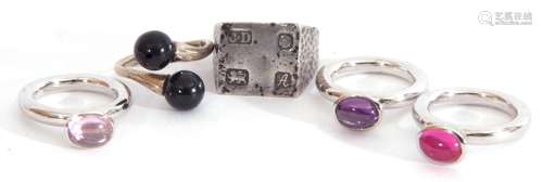 Mixed Lot: large silver gents ring, the square panel with ov...