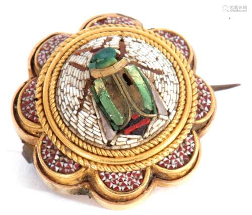 Antique micro-mosaic scarab brooch, circa 1870, in a rope tw...