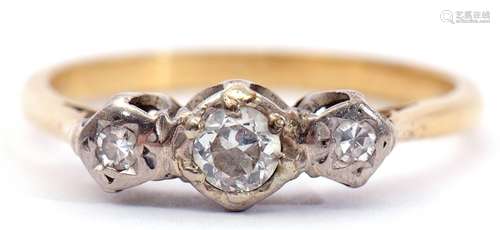 Precious metal three stone diamond ring featuring 3 graduate...