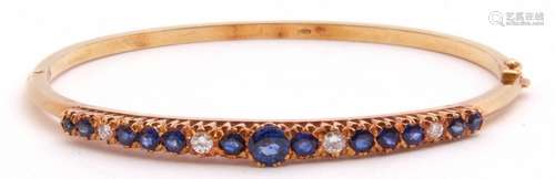 Sapphire and diamond hinged bracelet, the raised pierced gal...