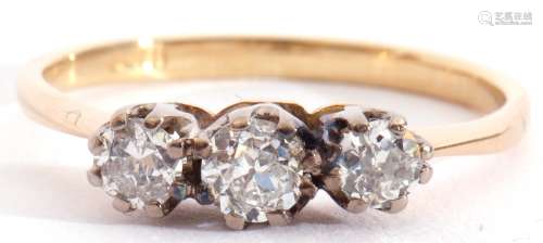 Three stone diamond ring, featuring three graduated old cut ...