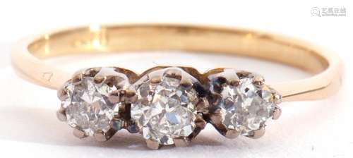 Three stone diamond ring, featuring three graduated old cut ...