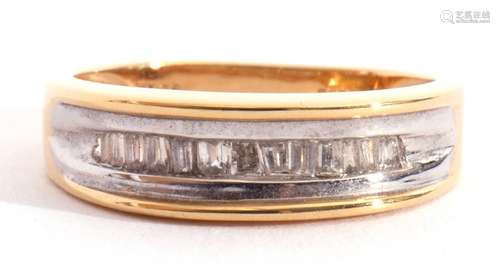 Modern 18ct gold and diamond ring, two-tone waisted band set...