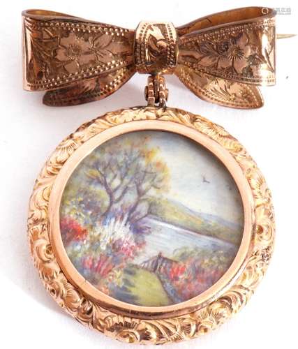 Antique double sided locket, one side painted with a garden ...