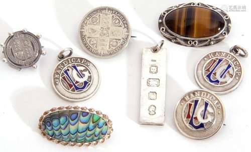 Mixed Lot: two silver and enamelled hallmarked pendants, a m...