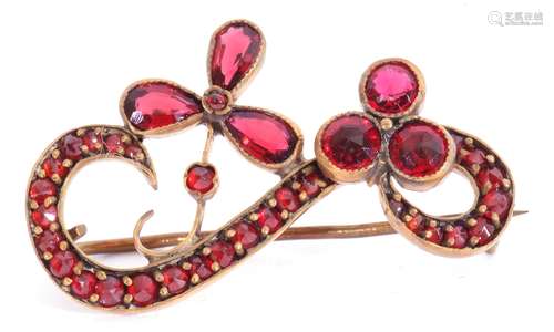 Victorian Bohemian costume garnet brooch, gold filled, 3.5cm...