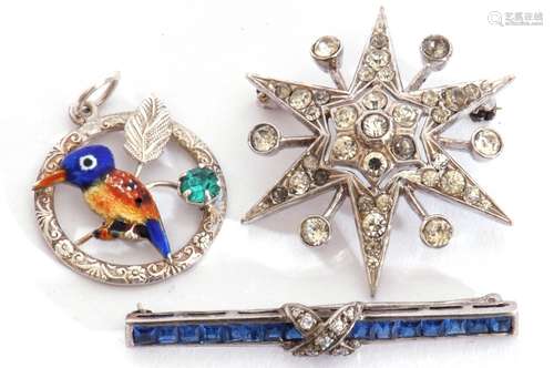 Mixed Lot: hallmarked silver and paste set star brooch, enam...