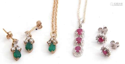 Mixed Lot: modern 925 stamped three stone ruby pendant and m...