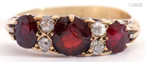 Antique garnet and diamond ring, having three graduated oval...