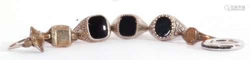 Mixed Lot: seven white metal rings, enamel, onyx and paste s...