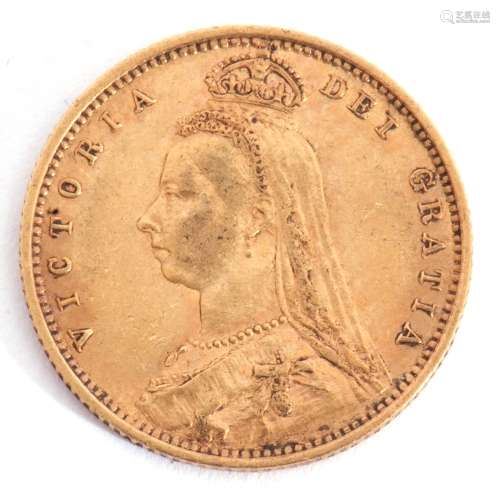 Victorian half sovereign, shield back, dated 1892