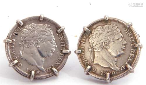 Pair of shilling 1816-1820 coin cufflinks, the silver mounts...