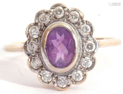 9ct gold amethyst and diamond cluster ring a design featurin...