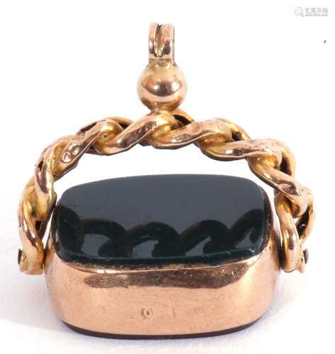 Victorian 9ct stamped swivel fob, shaped rectangular form, b...