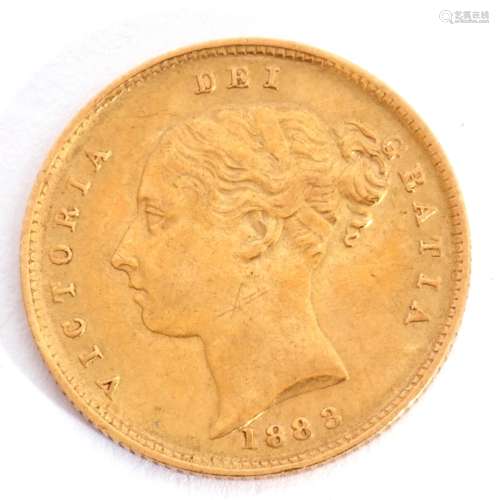 Victorian young head half sovereign, shield back, dated 1883