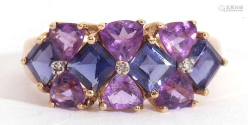 9ct gold amethyst and diamond cluster ring featuring ten mix...