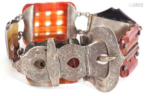 Victorian Scottish white metal and agate bracelet in the for...