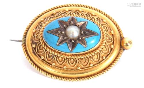 Victorian small target brooch, the turquoise dome shaped cen...