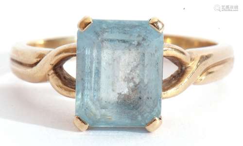 9ct gold modern blue stone ring, rectangular shaped stepped ...