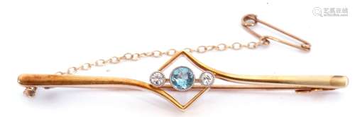 Aquamarine and diamond set bar brooch, the centre an offset ...