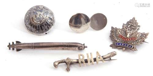 Mixed Lot: two silver studs, a sterling and enamel 