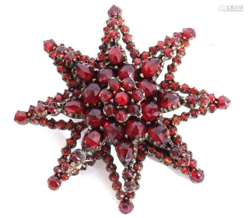 Early 20th century Bohemian costume garnet set starburst bro...