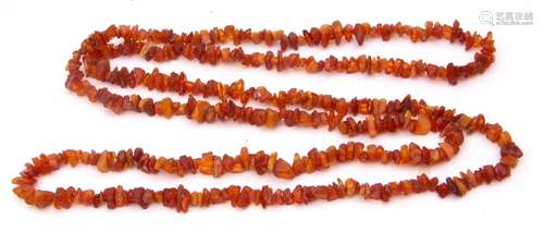 Long single row natural amber necklace, Cognac colour, fragm...