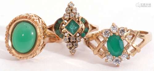 Mixed Lot: modern small emerald and diamond cluster ring, st...