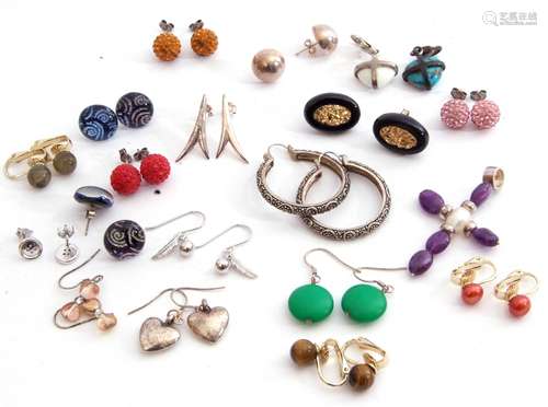 Mixed Lot: four pairs of 925 stamped earrings, cross pendant...