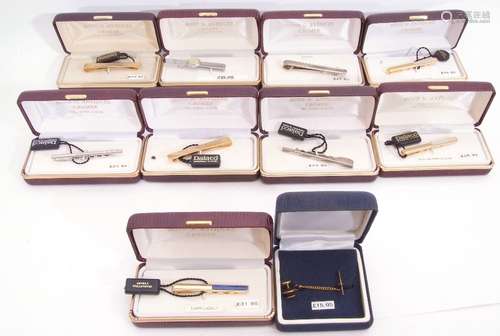 Mixed Lot: nine cased tie-clips, one silver example, eight p...