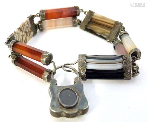 Mid-19th century agate bracelet, the three rectangular shape...