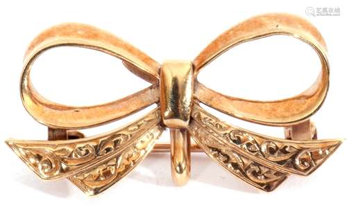 9ct gold tied ribbon brooch with chased and engraved detail,...