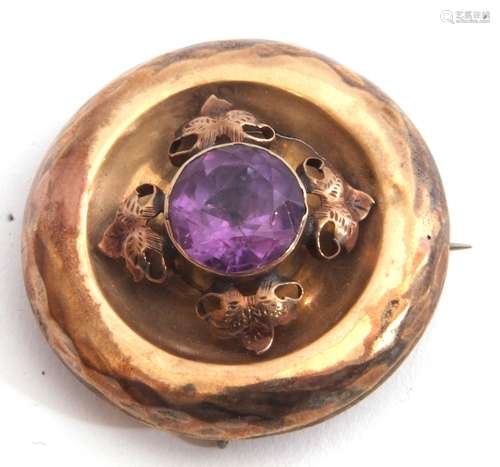 Victorian gilt metal amethyst target brooch, 3.5cm diam (a/f...