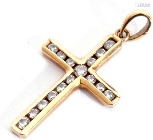 Diamond set cross, channel set with 16 small graduated singl...