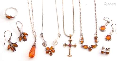 Mixed Lot: modern 925 and amber pendant and earrings, and a ...