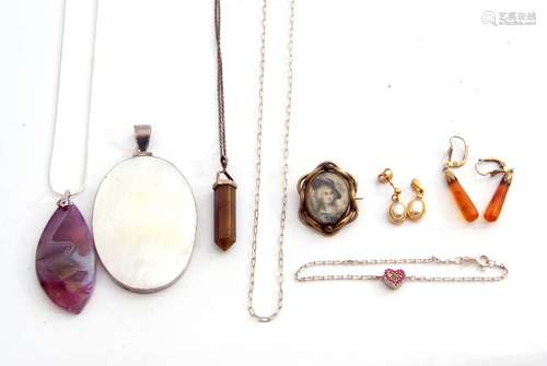 Mixed Lot: pair of amber drop earrings, 925 stamped chain, l...