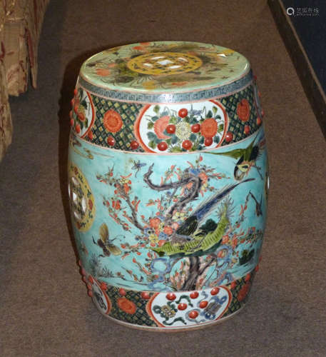 Chinese porcelain garden seat with polychrome decoration of ...