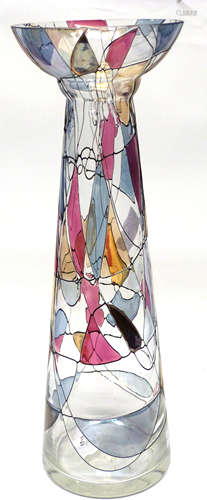 Large Art glass flower vase of cylindrical form with panels ...