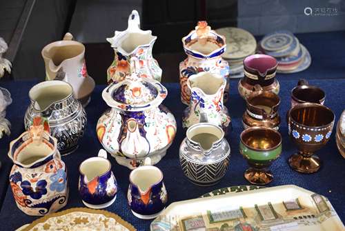 Quantity of English pottery jugs including lustre ware examp...