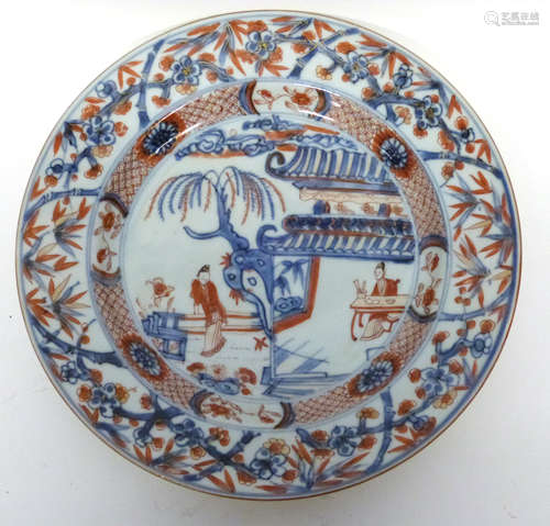 18th century Chinese porcelain blue and white plate decorate...