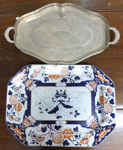 Large English porcelain meat dish together with a plated sil...